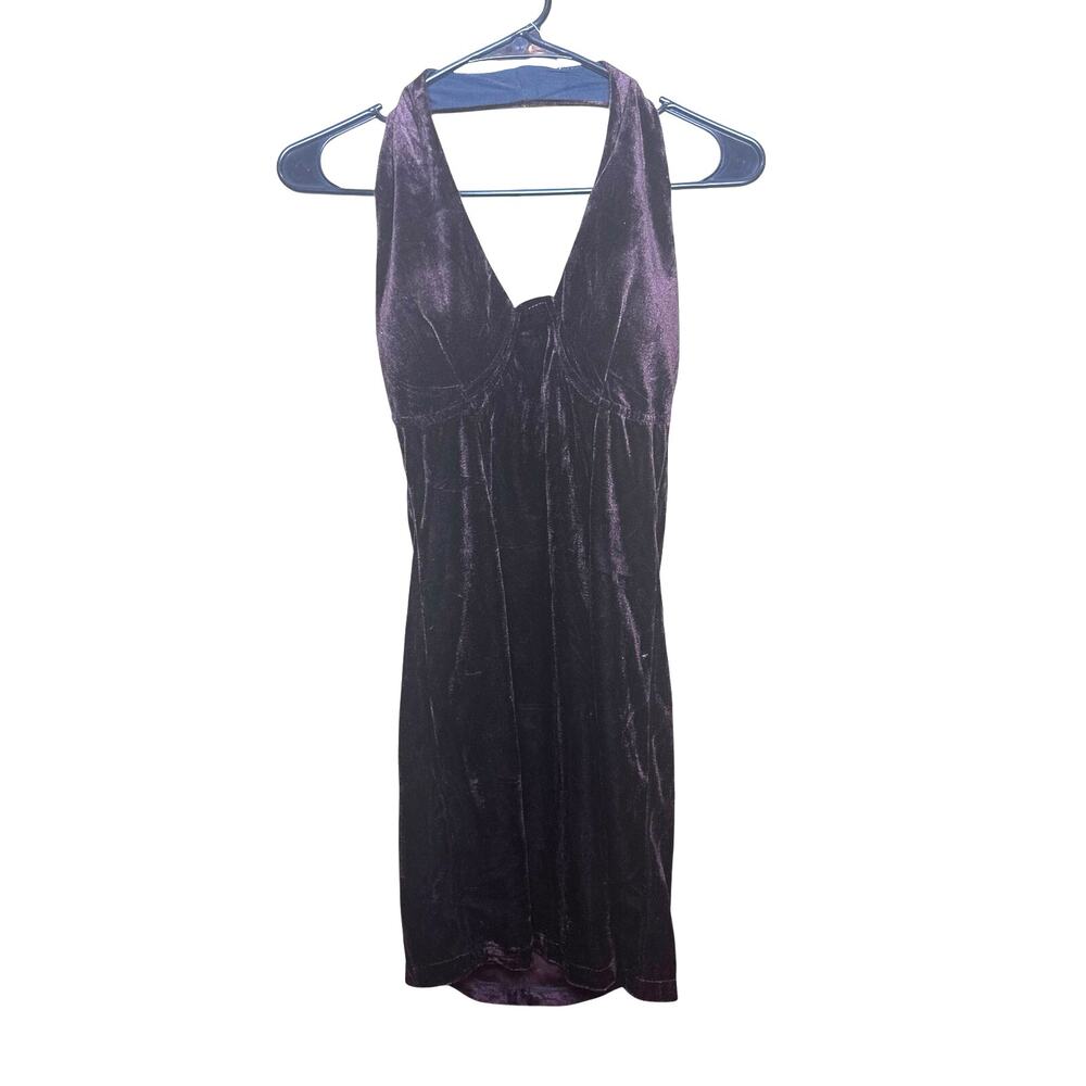 Vintage Brown Velvet Halter Mini Dress with Underwire No Tags (Fits like XS-S)